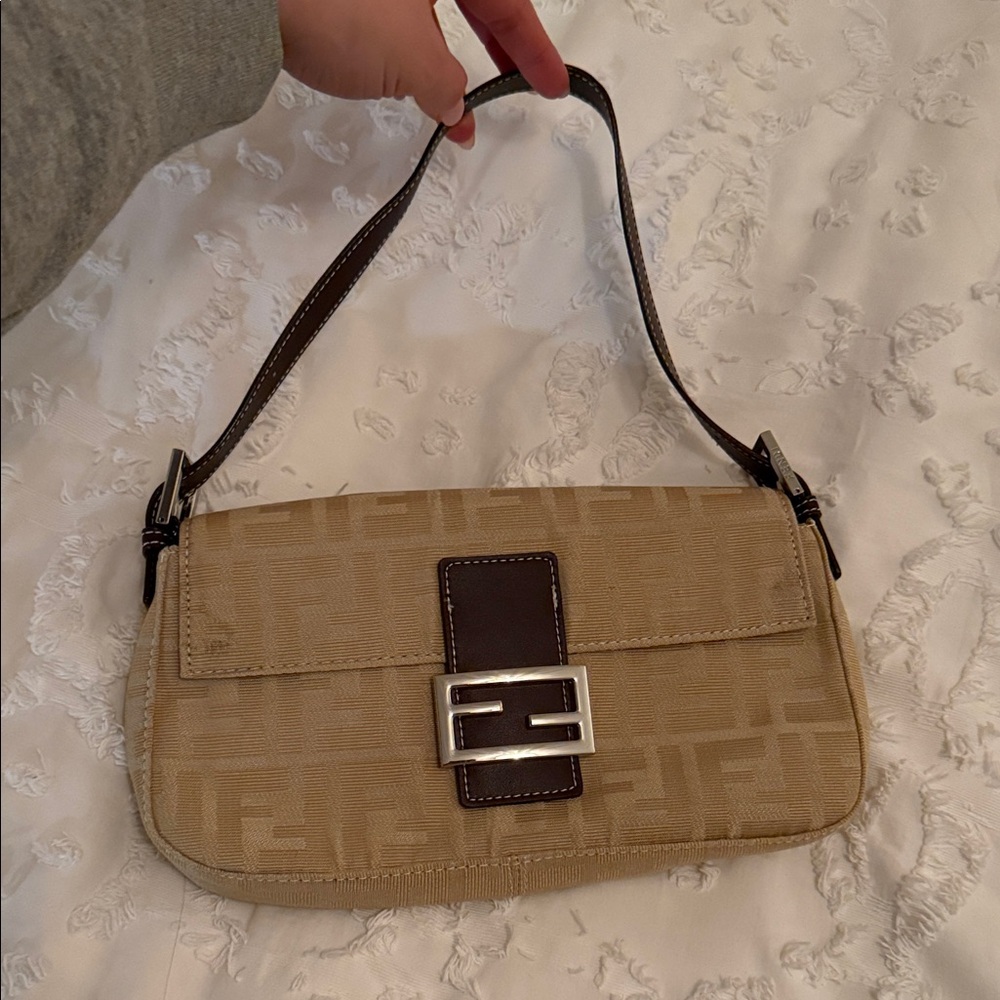 Beige and Brown Designer Shoulder Bag